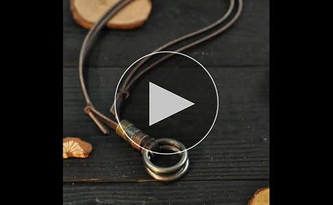 Double Circle Rings Leather Rope Pendant Necklace Vintage